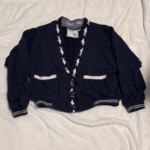 Kid’s navy and white cardigan sweatshirt
